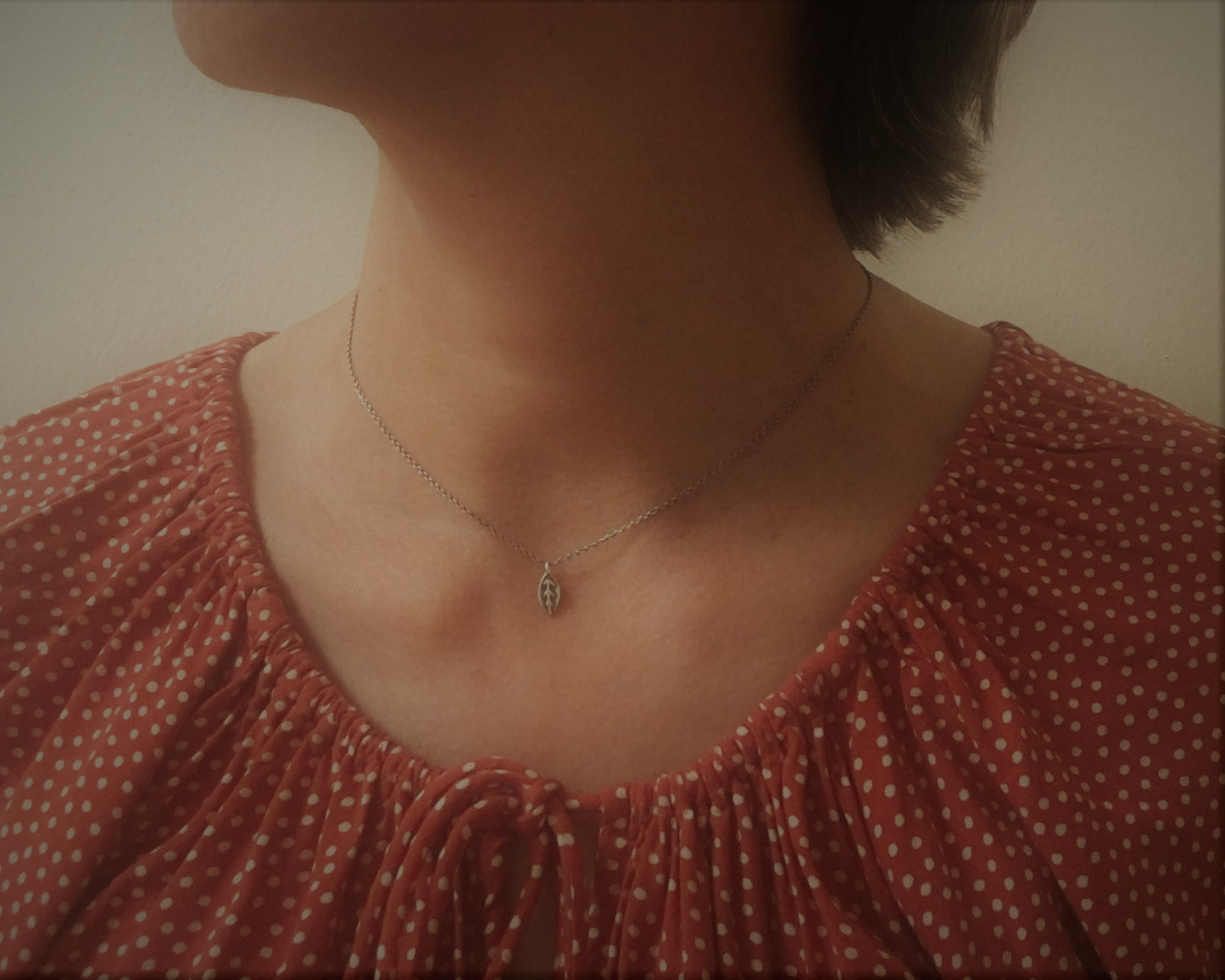 Tiny silver leaf necklace in oxidized sterling silver