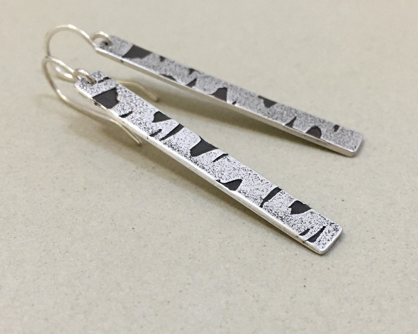 Birch bark earrings in oxidized sterling silver
