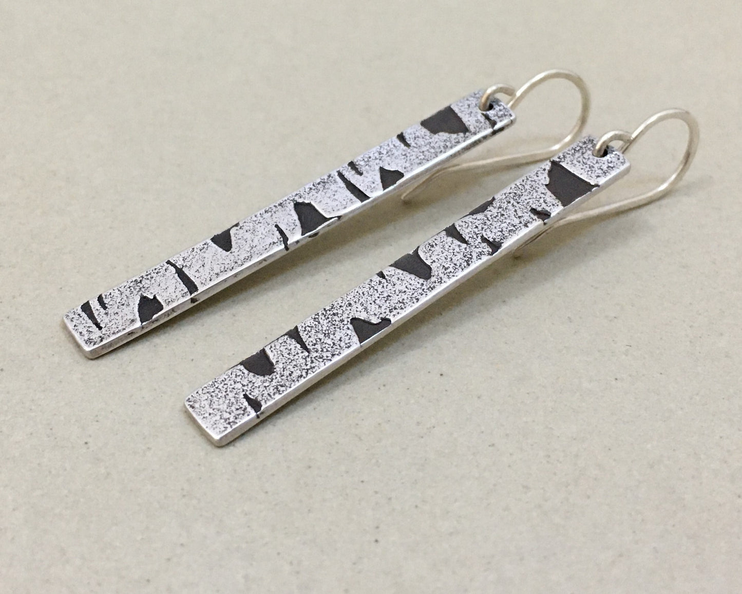 Birch bark earrings in oxidized sterling silver