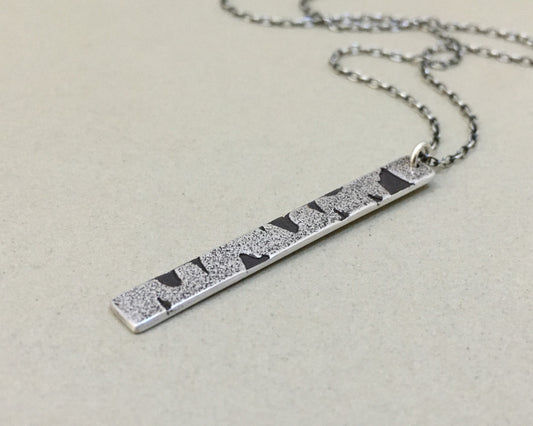 Silver birch bark necklace in oxidized sterling silver