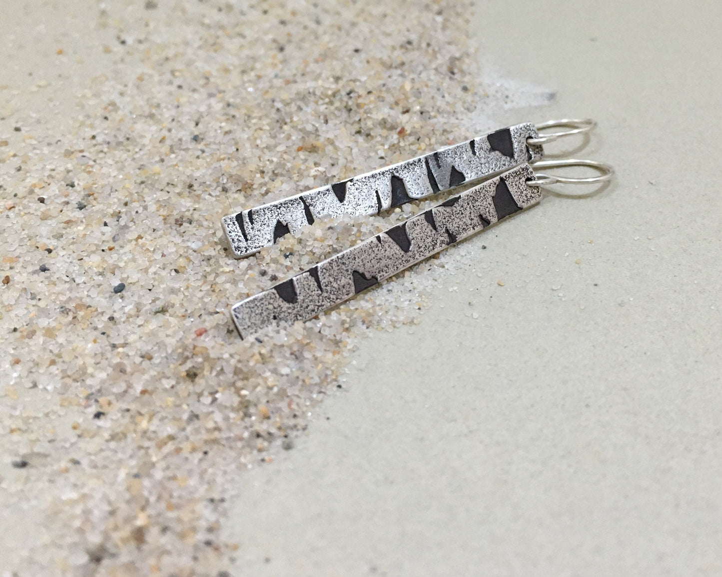 Birch bark earrings in oxidized sterling silver