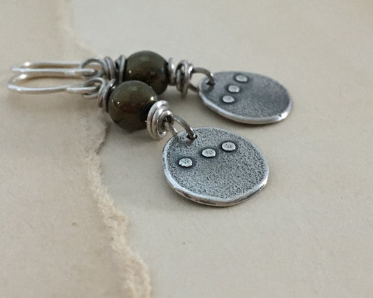 Simple rustic dangle earrings with iris brown metallic Czech glass bead