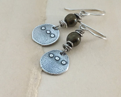 Simple rustic dangle earrings with iris brown metallic Czech glass bead