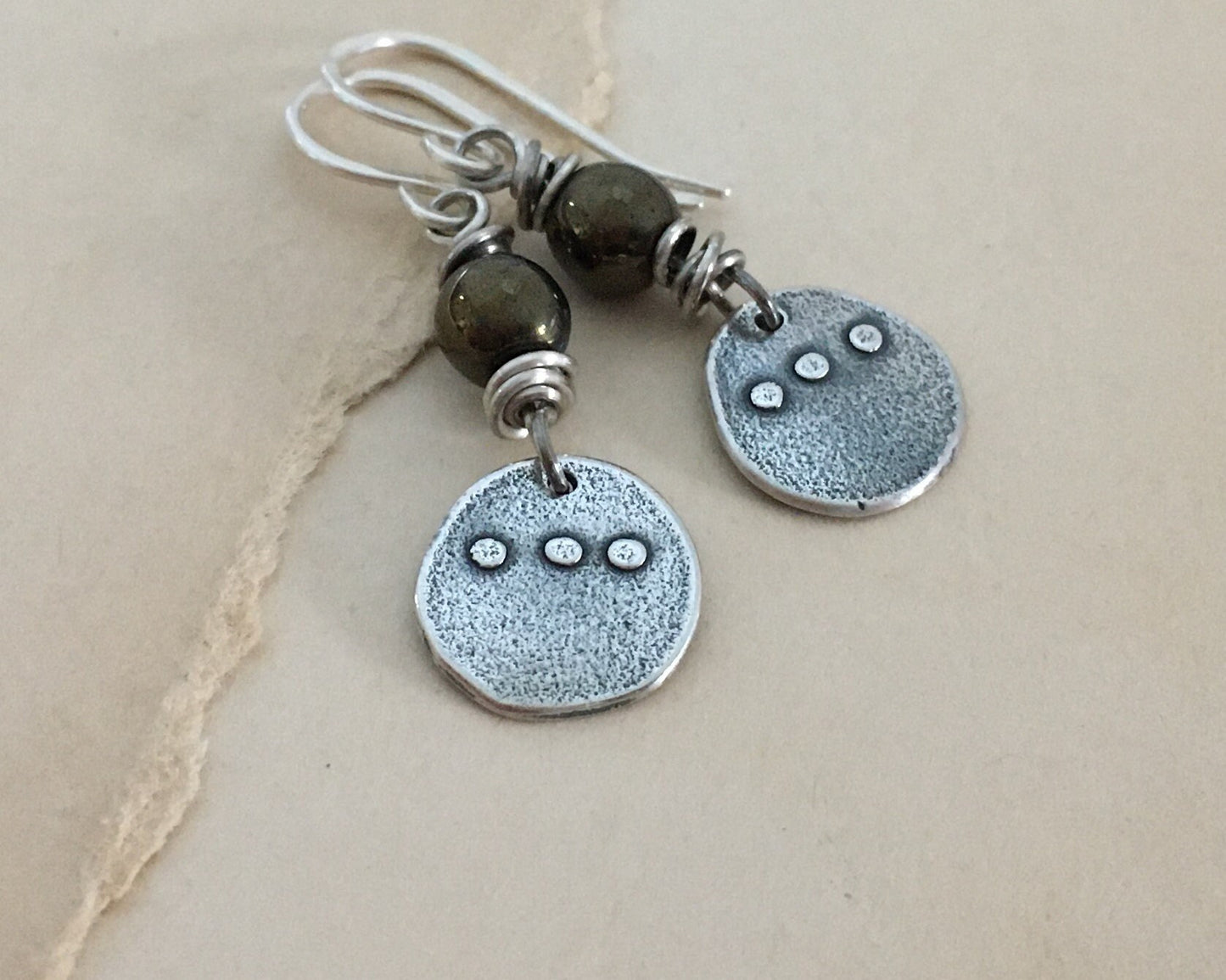 Simple rustic dangle earrings with iris brown metallic Czech glass bead
