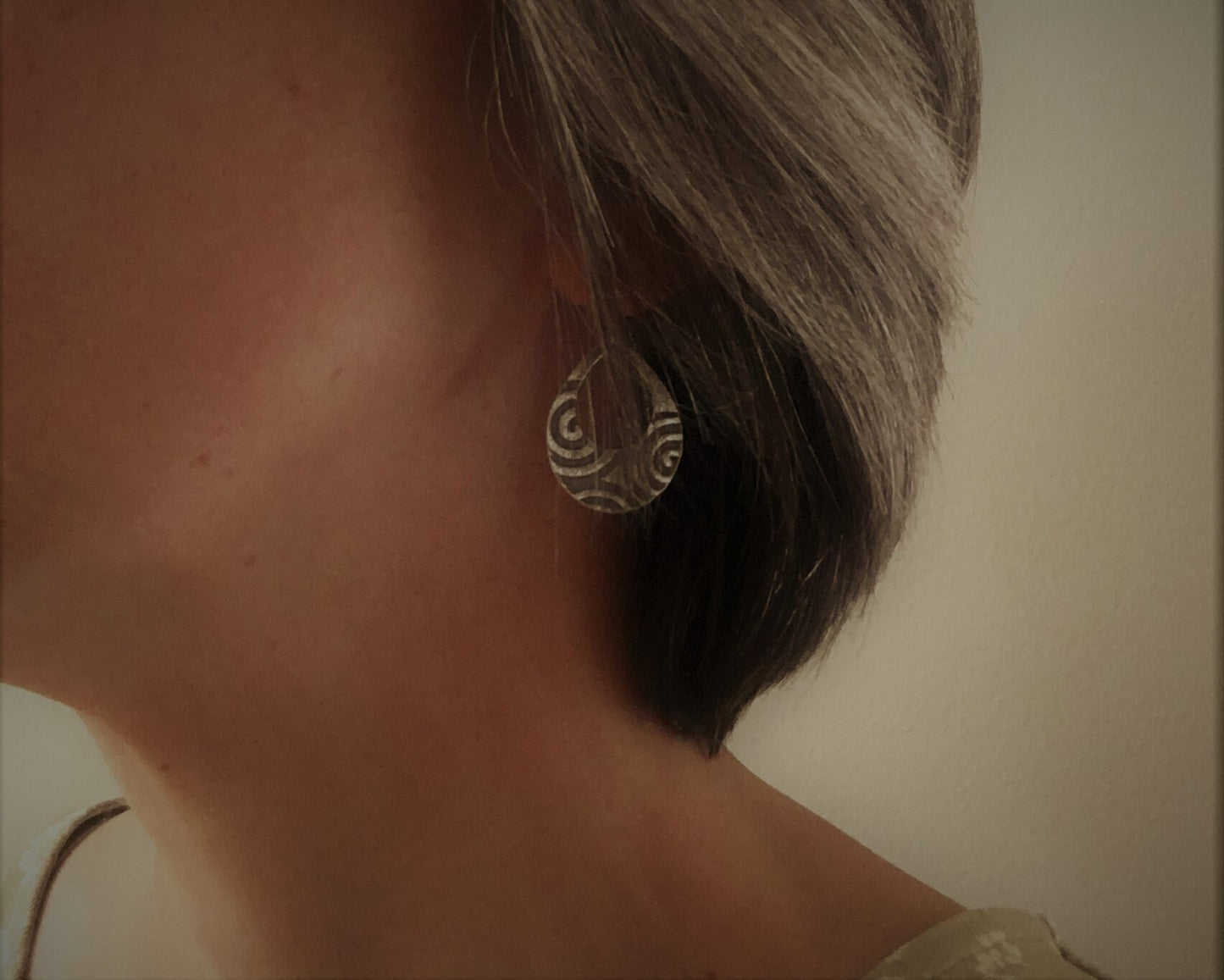 Geometric spiral teardrops in oxidized sterling sterling