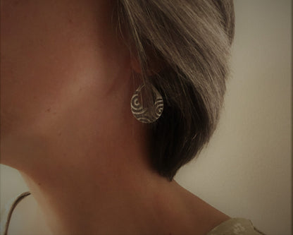 Geometric spiral teardrops in oxidized sterling sterling