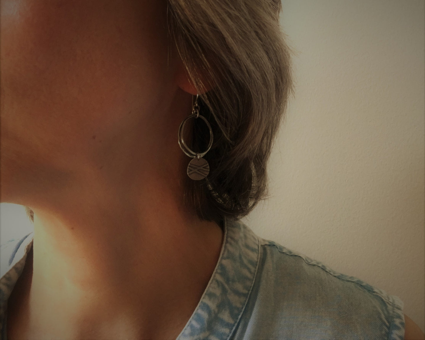 Organic textured hoop earrings with rustic charm in oxidized sterling silver