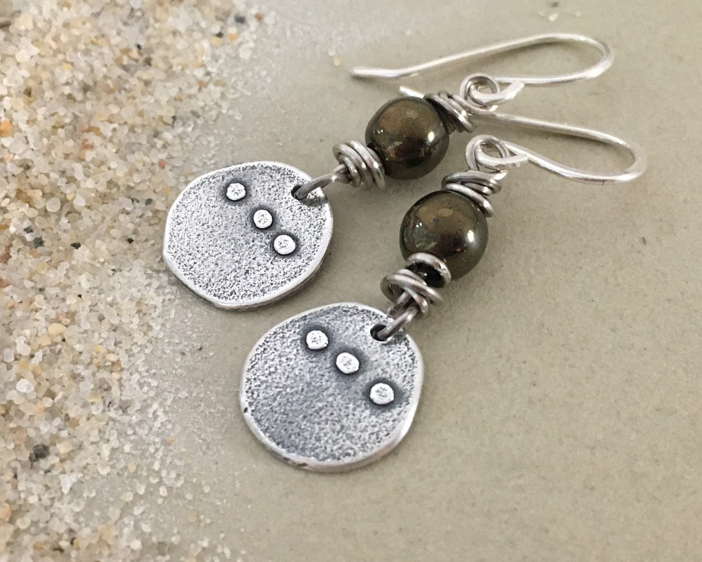 Simple rustic dangle earrings with iris brown metallic Czech glass bead