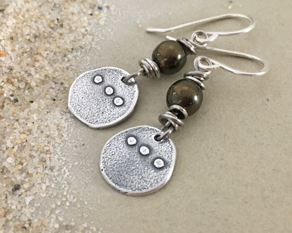 Simple rustic dangle earrings with iris brown metallic Czech glass bead