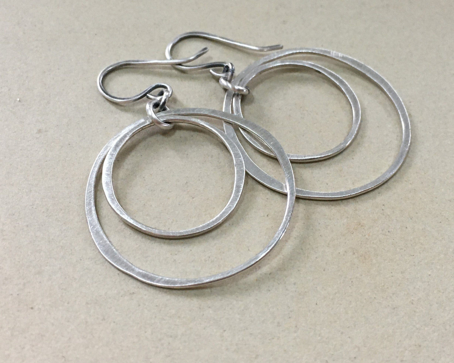 Simple double hoops in brushed satin sterling silver