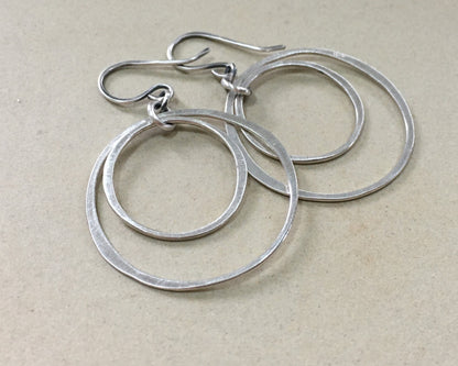 Simple double hoops in brushed satin sterling silver