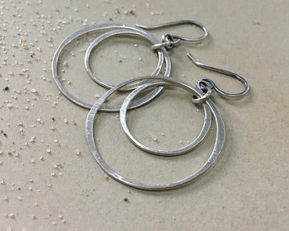 Simple double hoops in brushed satin sterling silver