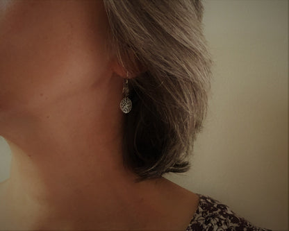 Petite floral silver earrings with prehnite
