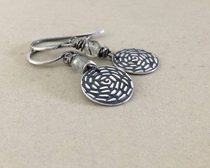 Petite floral silver earrings with prehnite