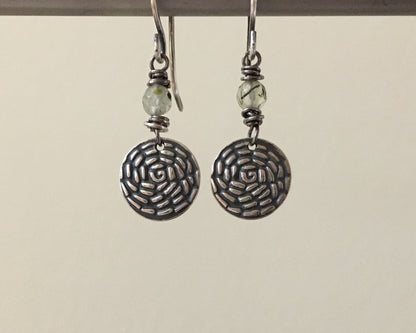 Petite floral silver earrings with prehnite