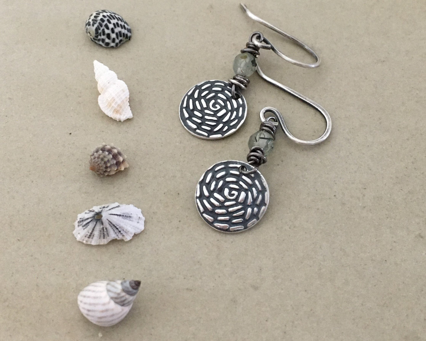 Petite floral silver earrings with prehnite