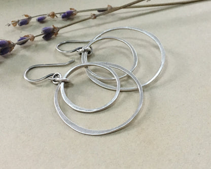 Simple double hoops in brushed satin sterling silver