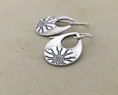 Silver mandala teardrop earrings from vintage button