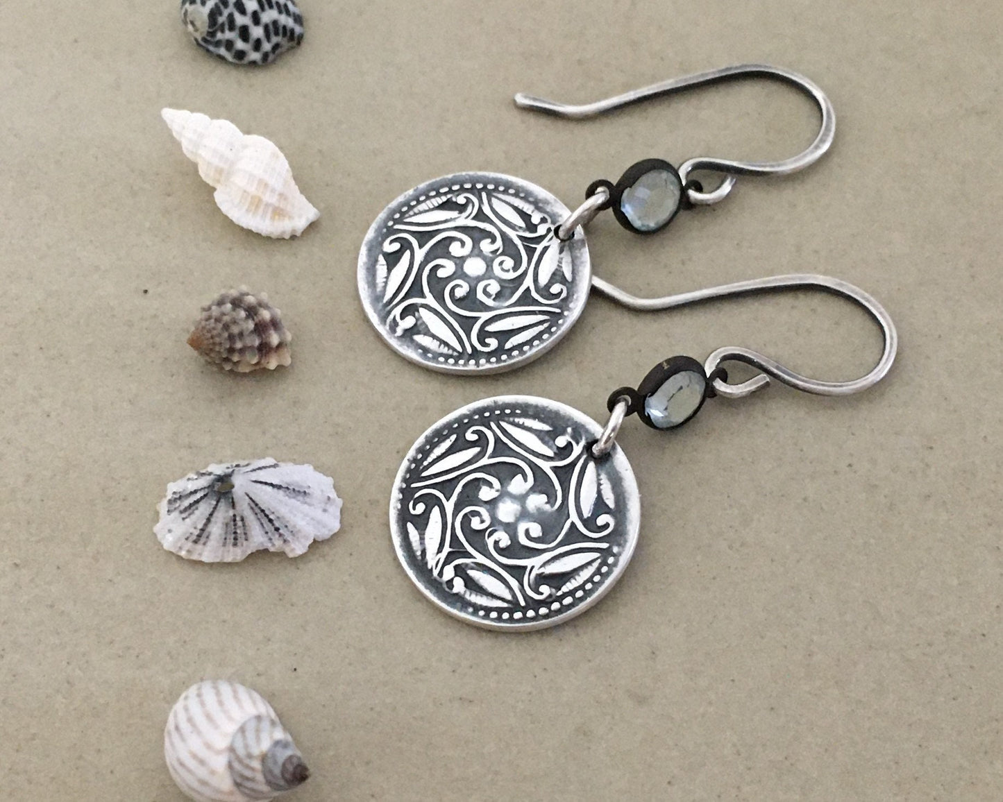 Victorian flower & leaf earrings with vintage Swarovski connectors
