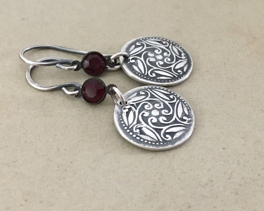 Victorian flower & leaf earrings with vintage Swarovski connectors