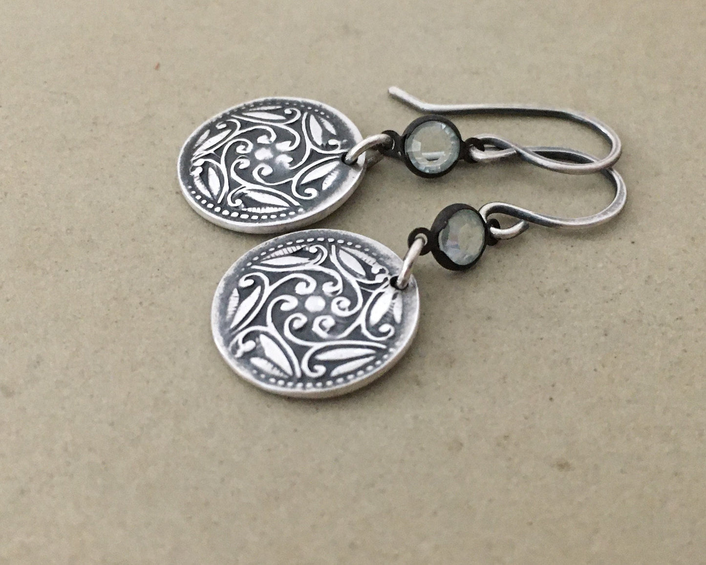 Victorian flower & leaf earrings with vintage Swarovski connectors
