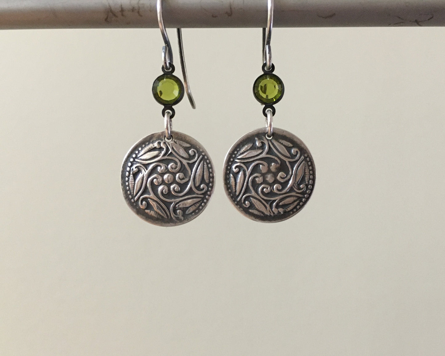 Victorian flower & leaf earrings with vintage Swarovski connectors