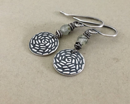 Petite floral silver earrings with prehnite