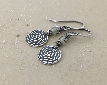 Petite floral silver earrings with prehnite