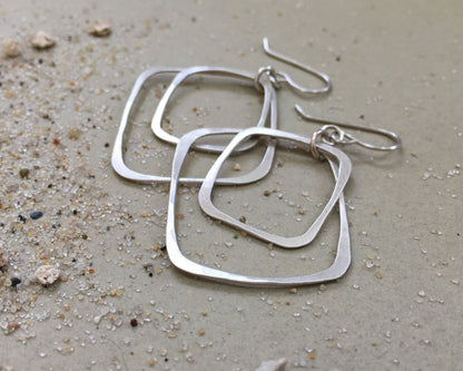 Silver double rectangle hoops in brushed satin finish