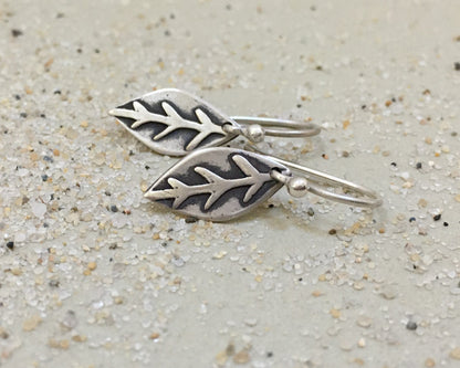 Little silver leaf earrings - simple rustic design