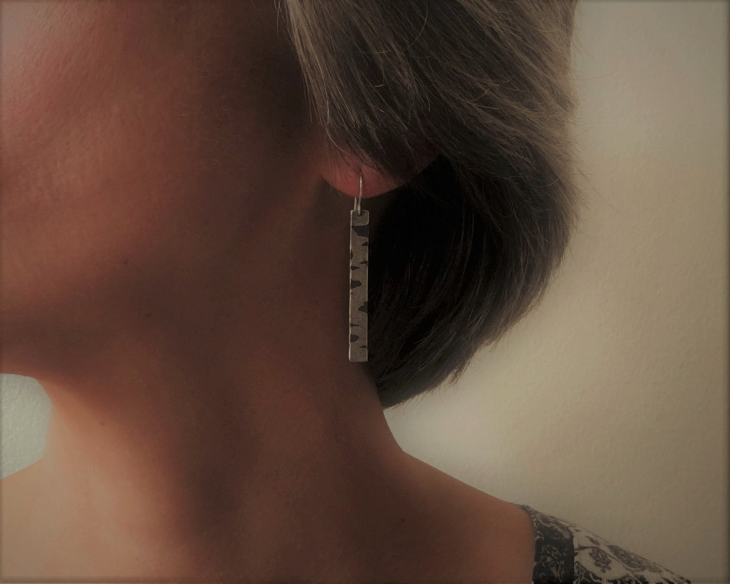 Birch bark earrings in oxidized sterling silver