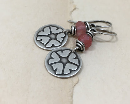 Pink petunia earrings in sterling silver with cherry quartz