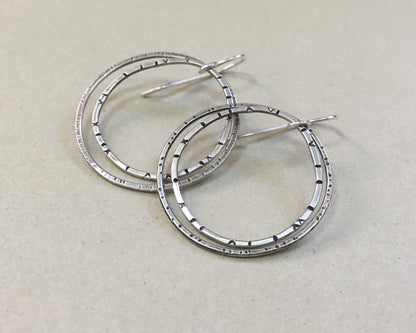 Double Irregular textured hoops in oxidized sterling silver