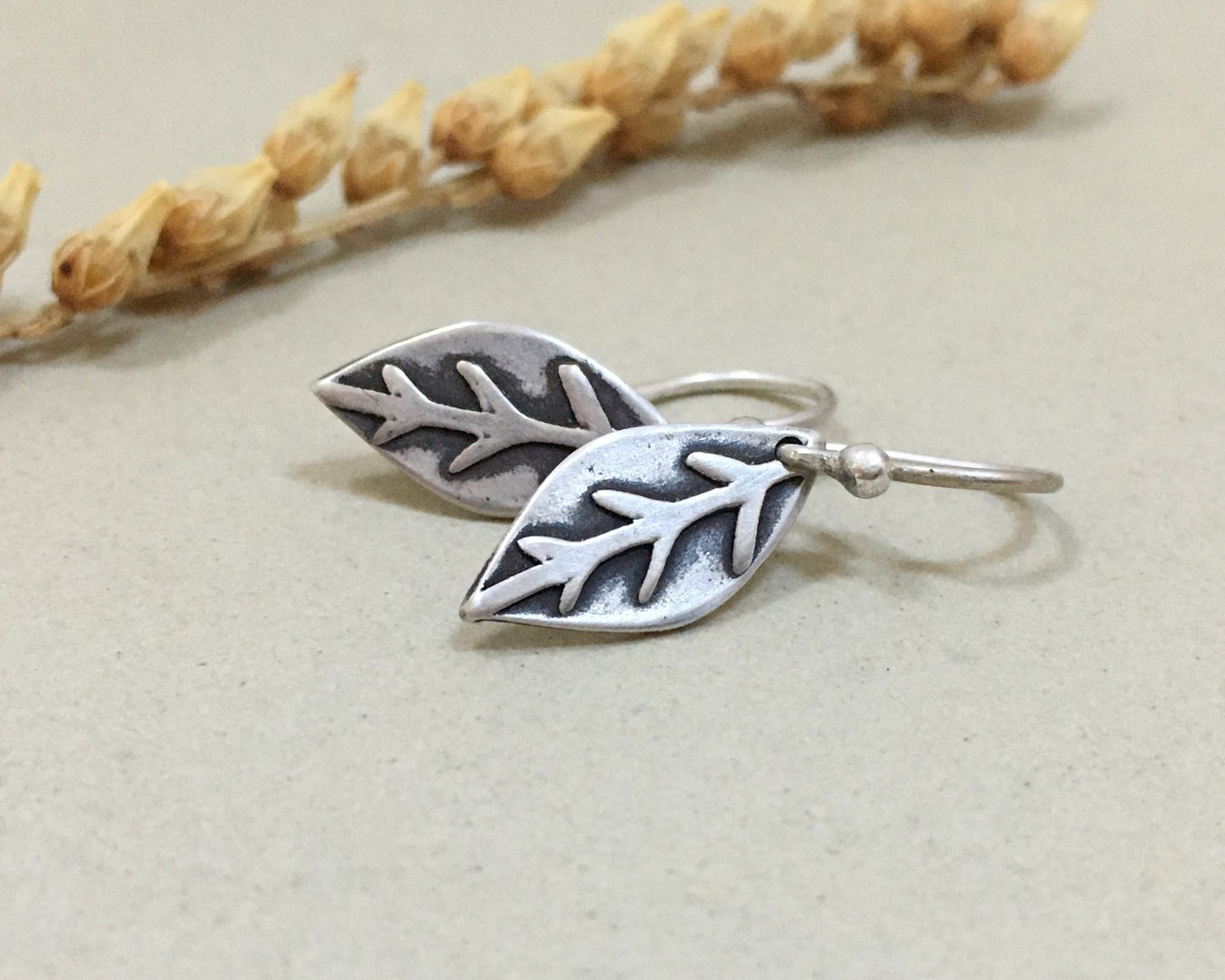 Little silver leaf earrings - simple rustic design