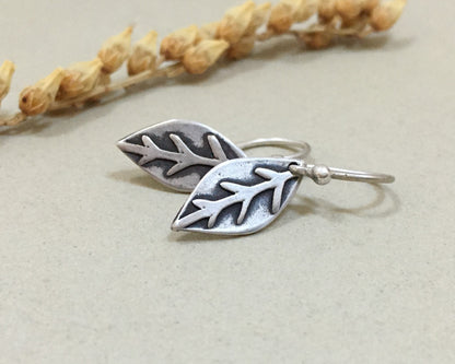 Little silver leaf earrings - simple rustic design