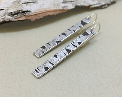 Birch bark earrings in oxidized sterling silver