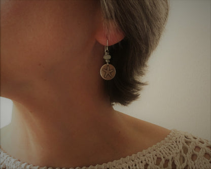 Beachy starfish earrings with seafoam green aventurine