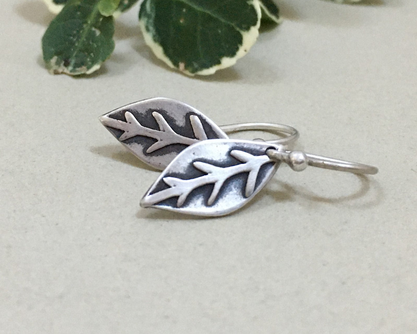 Little silver leaf earrings - simple rustic design