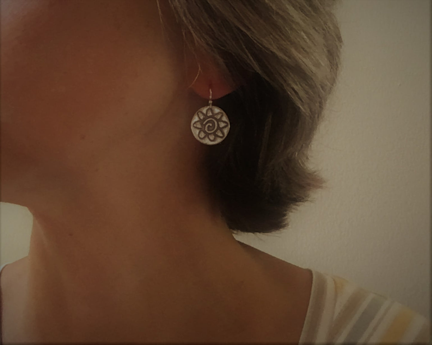 Primitive sun earrings in oxidized sterling silver