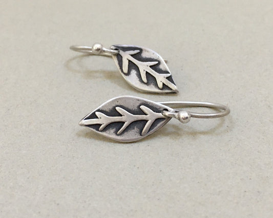 Little silver leaf earrings - simple rustic design
