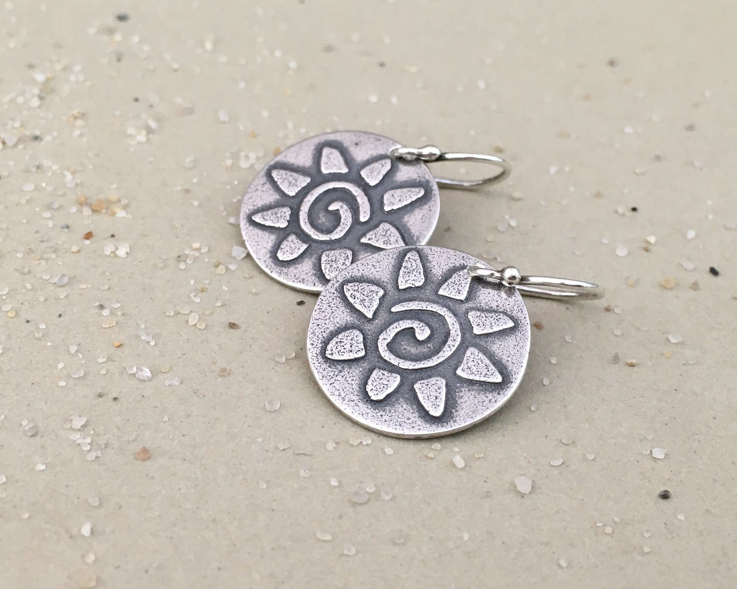 Primitive sun earrings in oxidized sterling silver