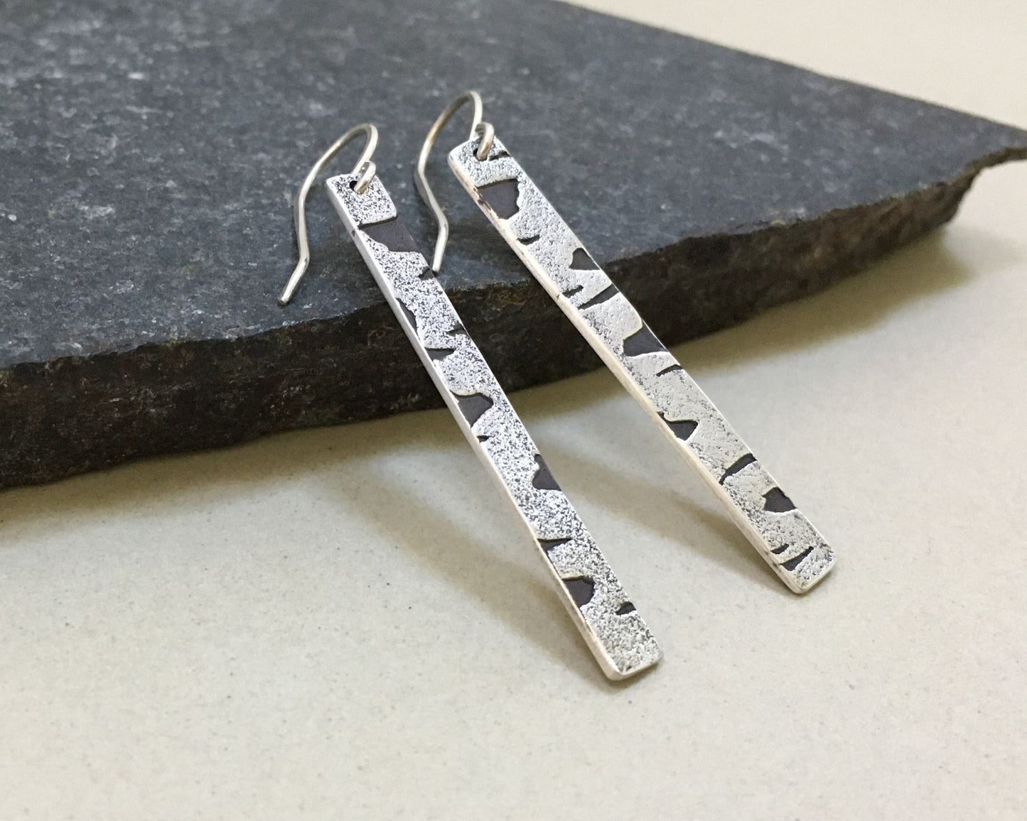 Birch bark earrings in oxidized sterling silver