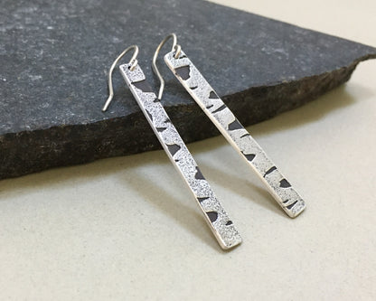 Birch bark earrings in oxidized sterling silver
