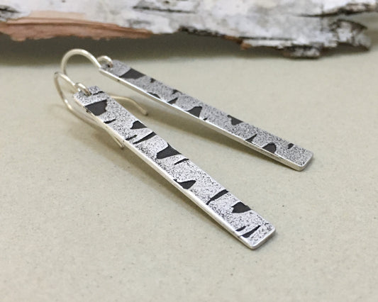 Birch bark earrings in oxidized sterling silver