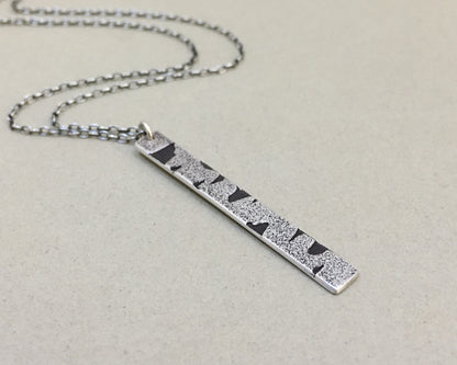 Silver birch bark necklace in oxidized sterling silver