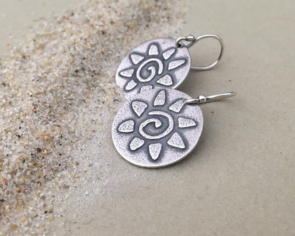 Primitive sun earrings in oxidized sterling silver