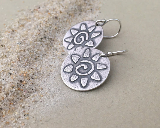 Primitive sun earrings in oxidized sterling silver