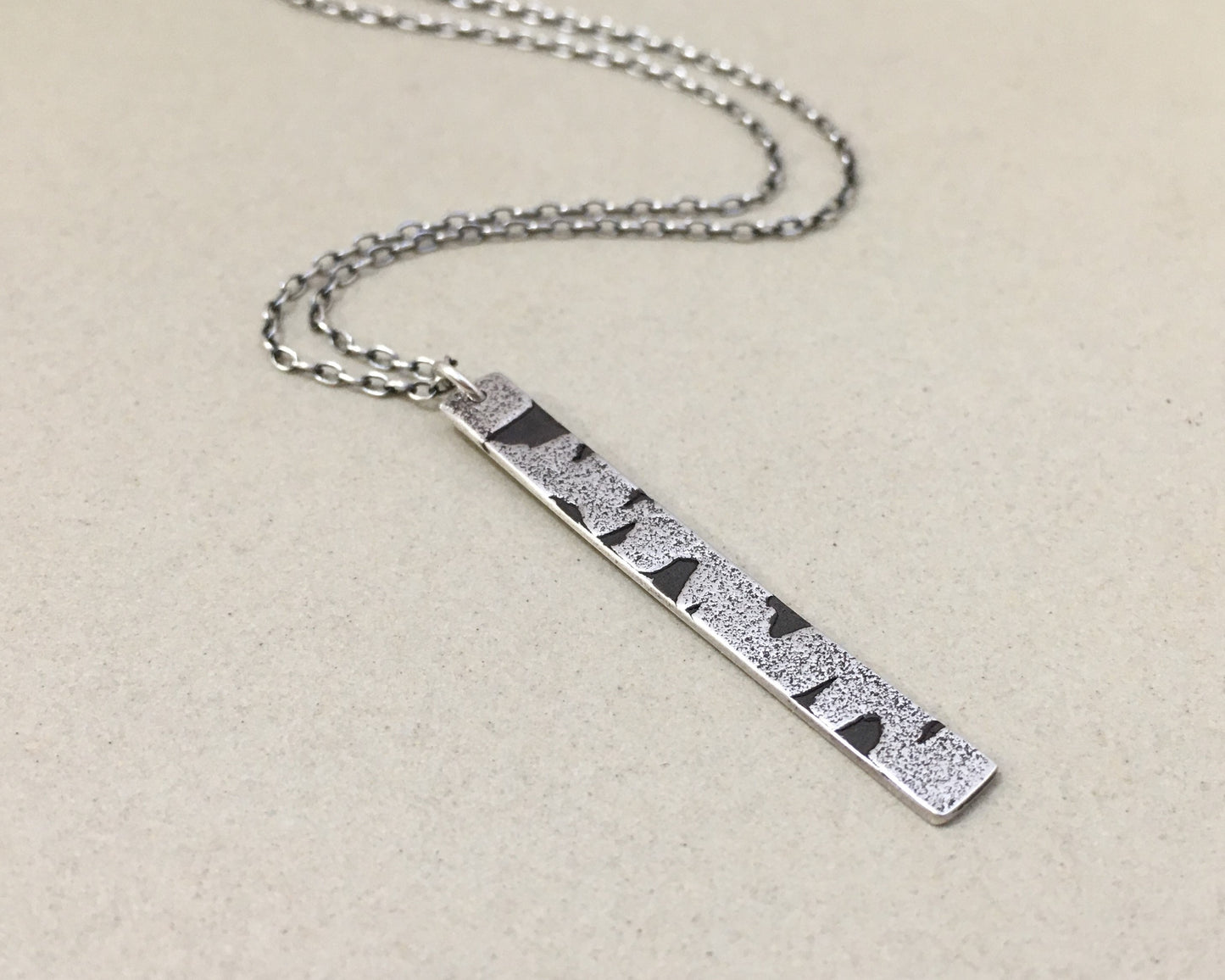Silver birch bark necklace in oxidized sterling silver