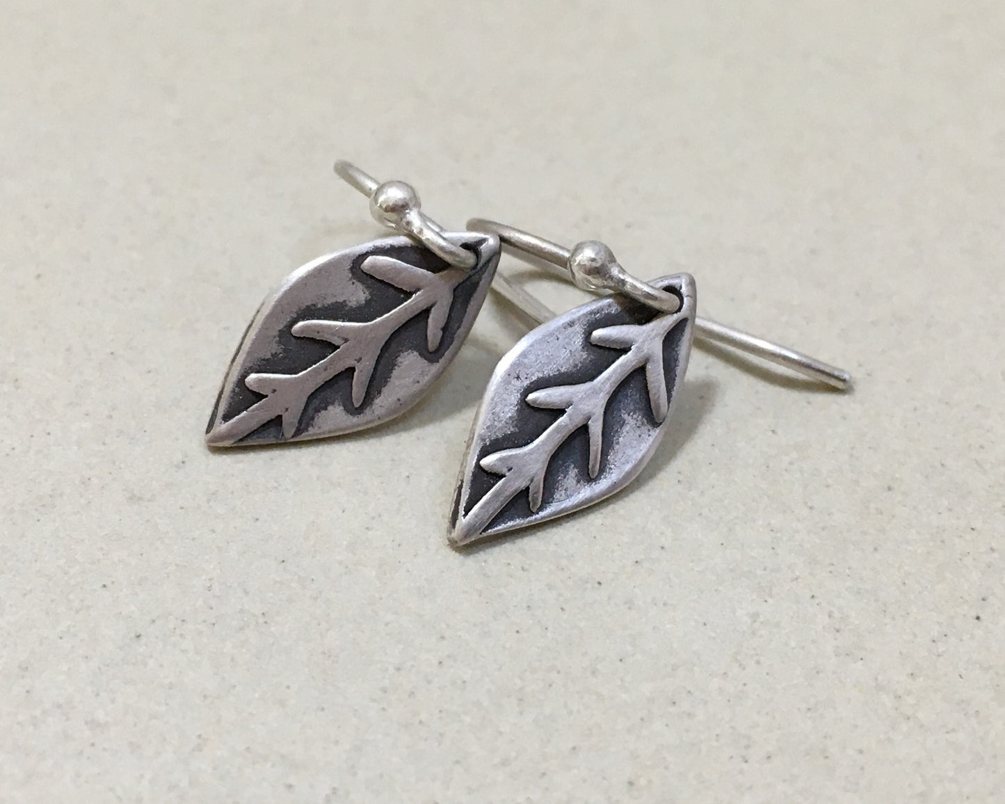 Little silver leaf earrings - simple rustic design