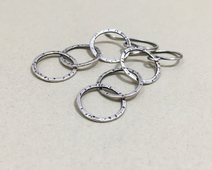 Triple linked textured hoops in oxidized sterling silver